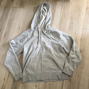 Gap Hoodie Women’s Large Gray Full Zip Logo Fleece Kangaroo Pocket Sweatshirt